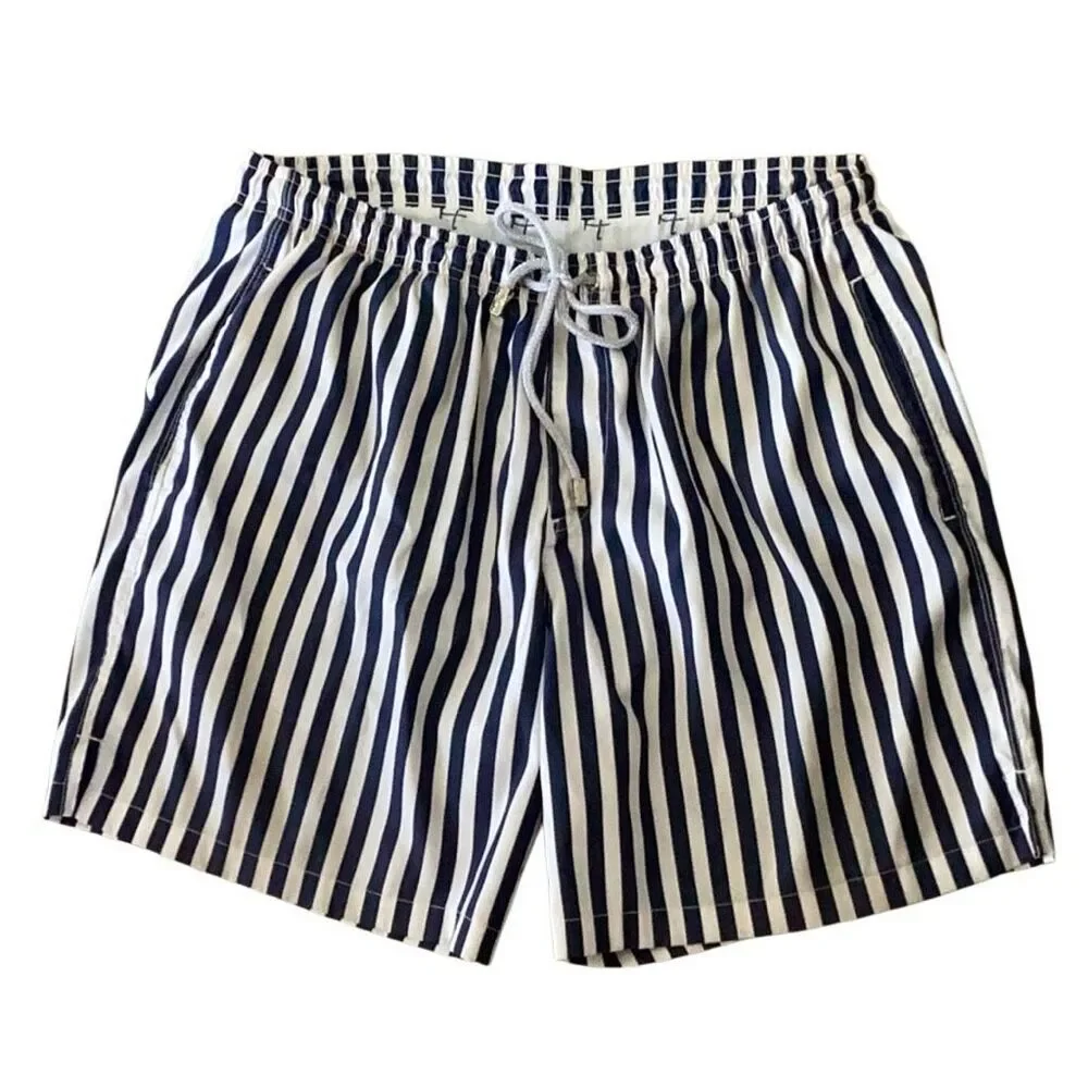 Kenny Flowers Navy White Striped Swim Trunks Sz XL Resort Beach Shorts